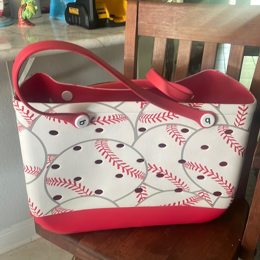 Red and White Baseball Pattern Tote Bag